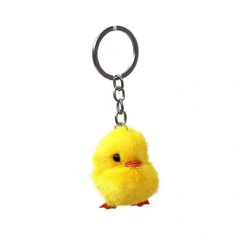 5Pcs Furry Yellow Duck Fluff Soft Chick Keychains Easter Keyring Handbag Jewelry
