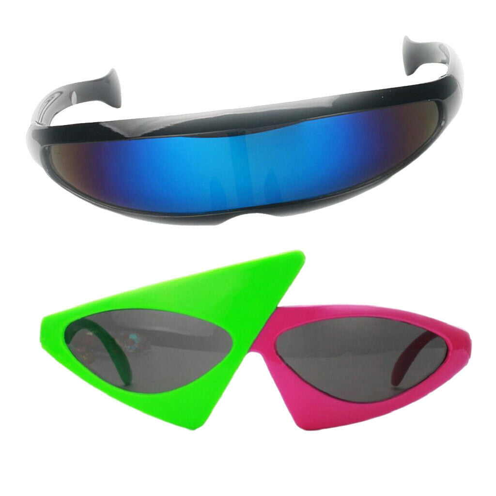 Set of 2pcs Retro  Triangle Glasses Futuristic Blue Narrow Sunglasses Hip Hop