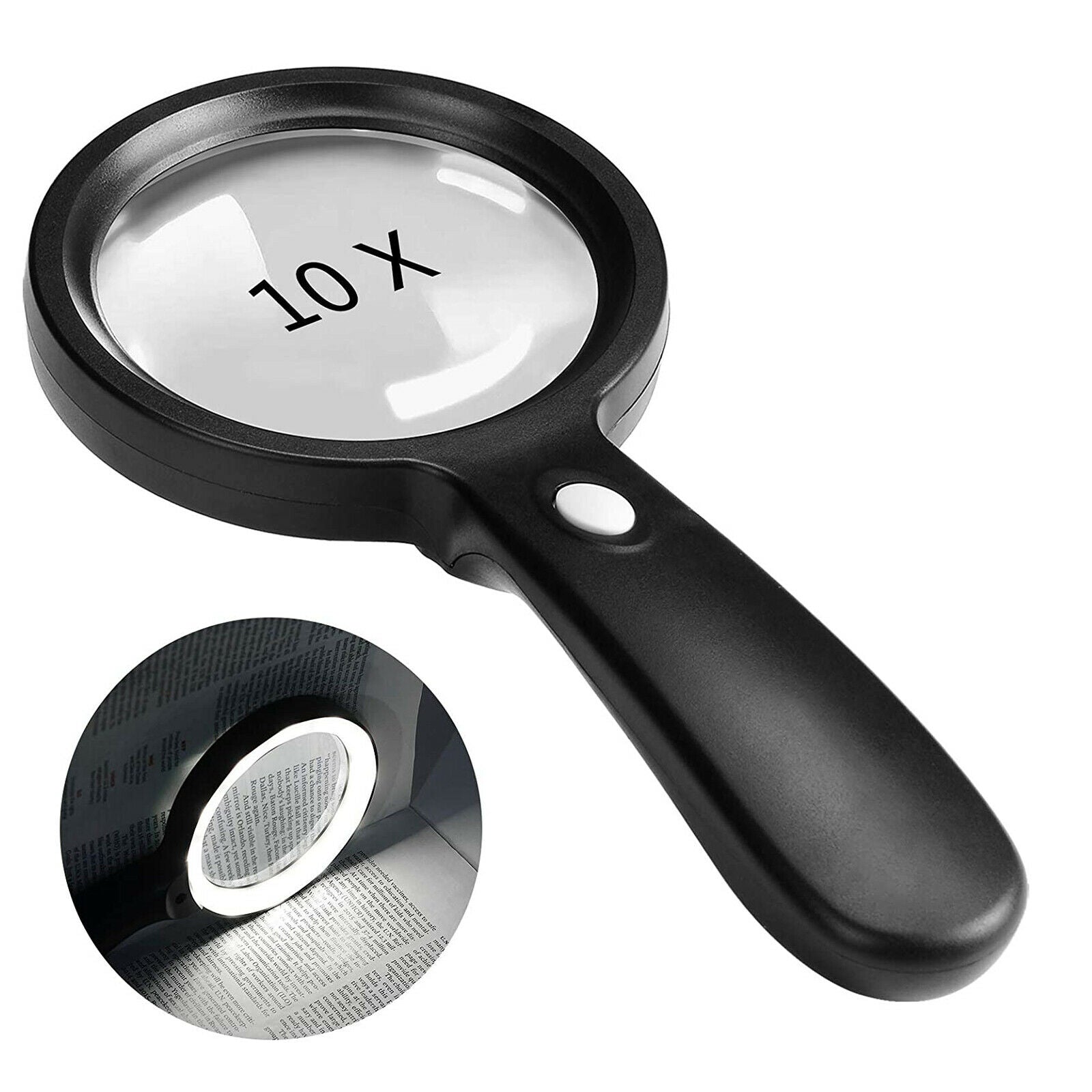 Handheld Lighted Magnifying Glass 10X Lens w/12 LED for Maps Soldering