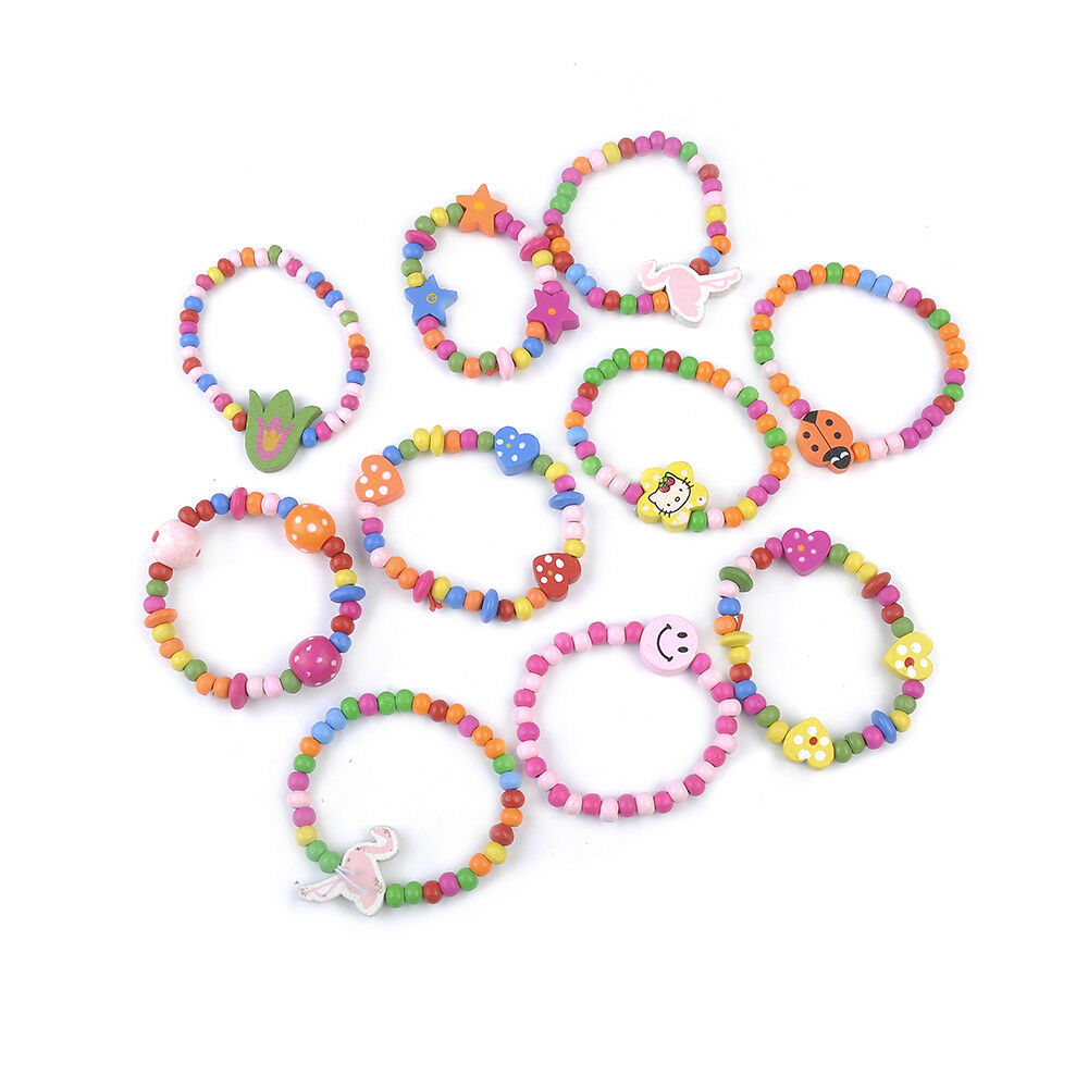 12 x Lovely Kids Children Wood Elastic Bead-Bracelets Birthday Party Jewelry