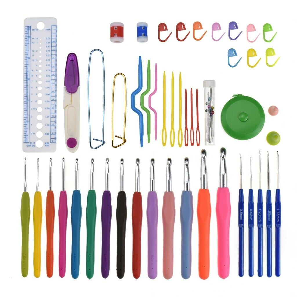 Set of 46 Crochet Hooks Kit with Case Portable Knitting Yarn Ruler Tools Bag