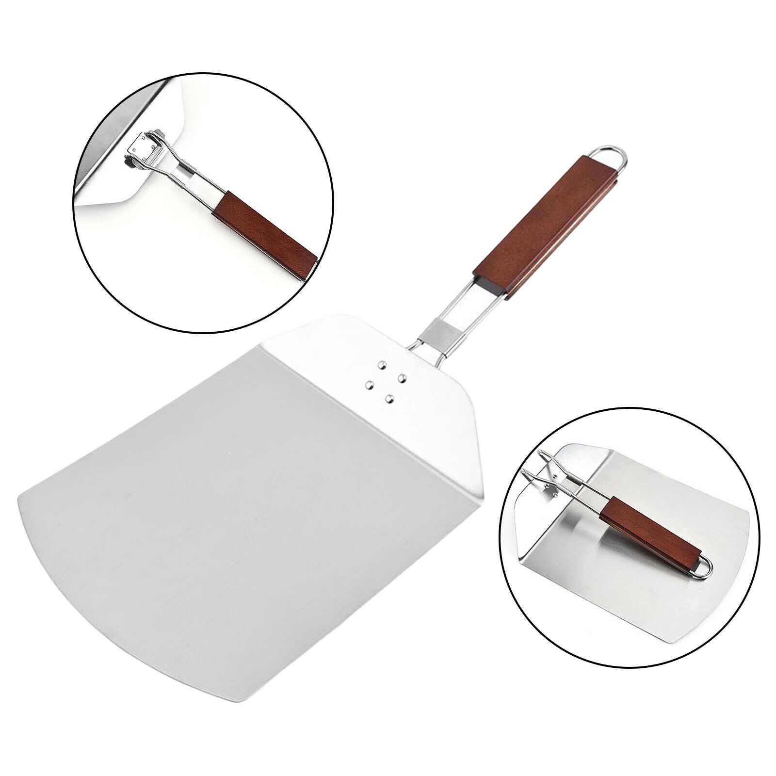 Stainless Steel Pizza Peel Foldable Wooden Handle Baker Paddle Shovel