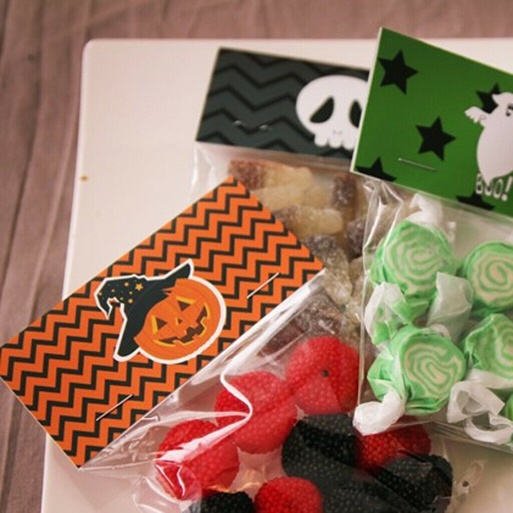 100 Pieces Lollipop Candy Self-Adhesive Bag With Theme Cards Halloween Party