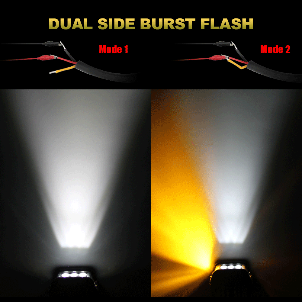 Pair 4" Work Cube Side Shooter LED Light Bar Pod White&Amber Strobe Lamp Car SUV