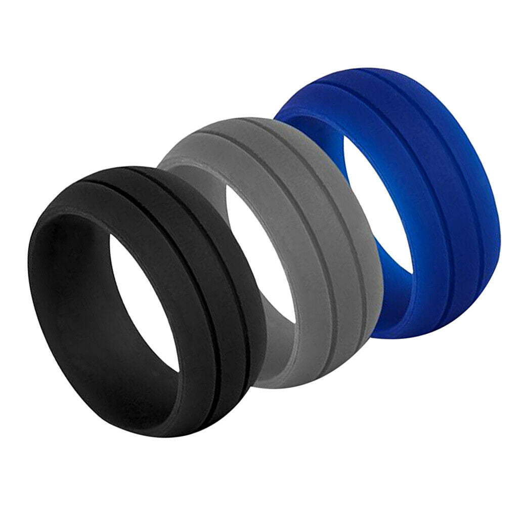 3 Pieces Silicone Wedding Ring Men Women Band Comfortable Flexible Size 9