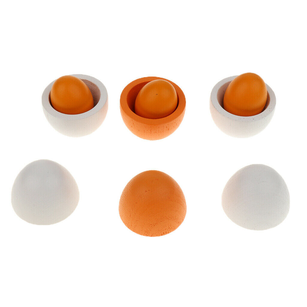 6 Pcs Wooden Eggs Yellow Kitchen Cooking Baking Pretend Play Kids Toys