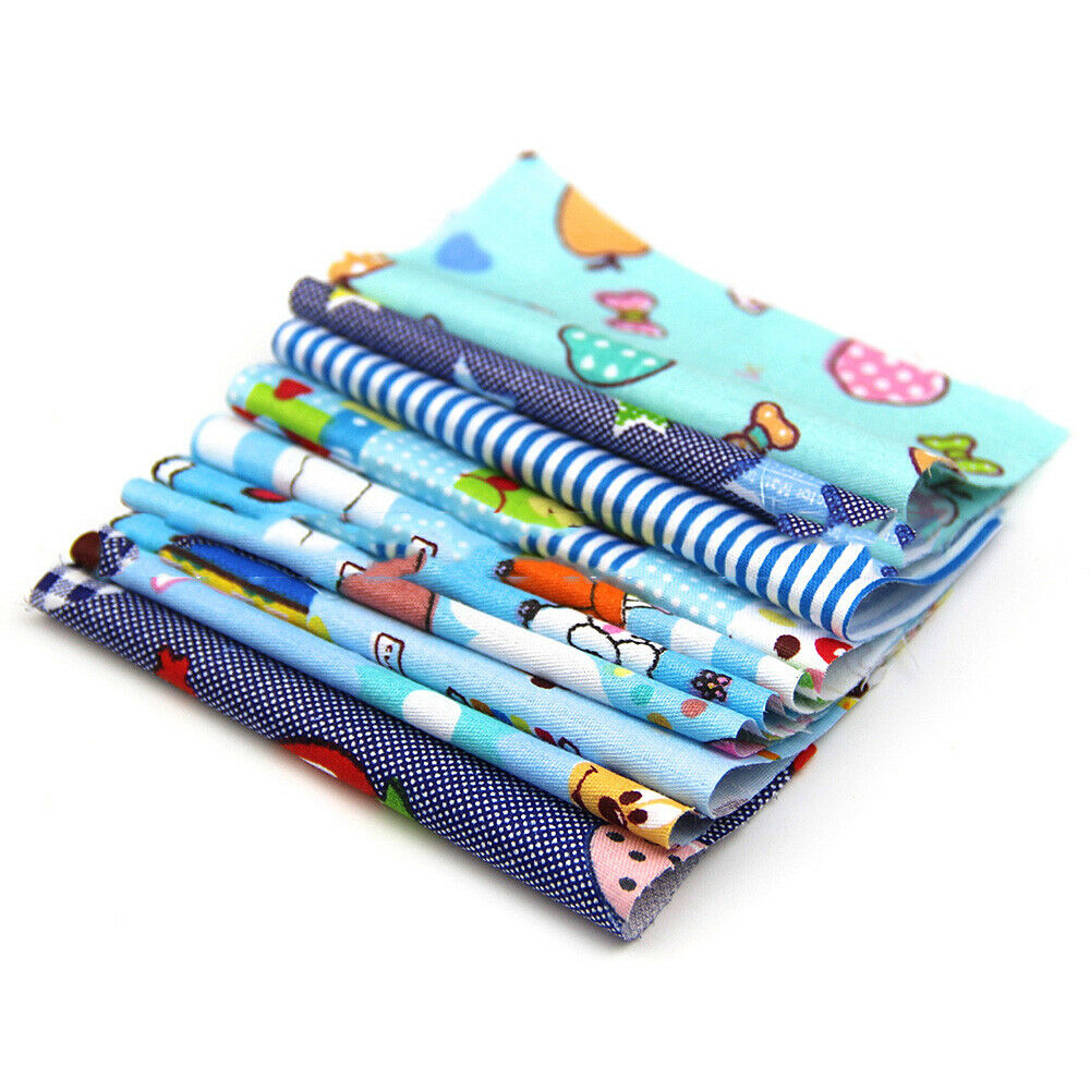 30Pcs 10cm Blue Cartoon Cotton Printed Fabric Patchwork Cloth for Handmade Craft