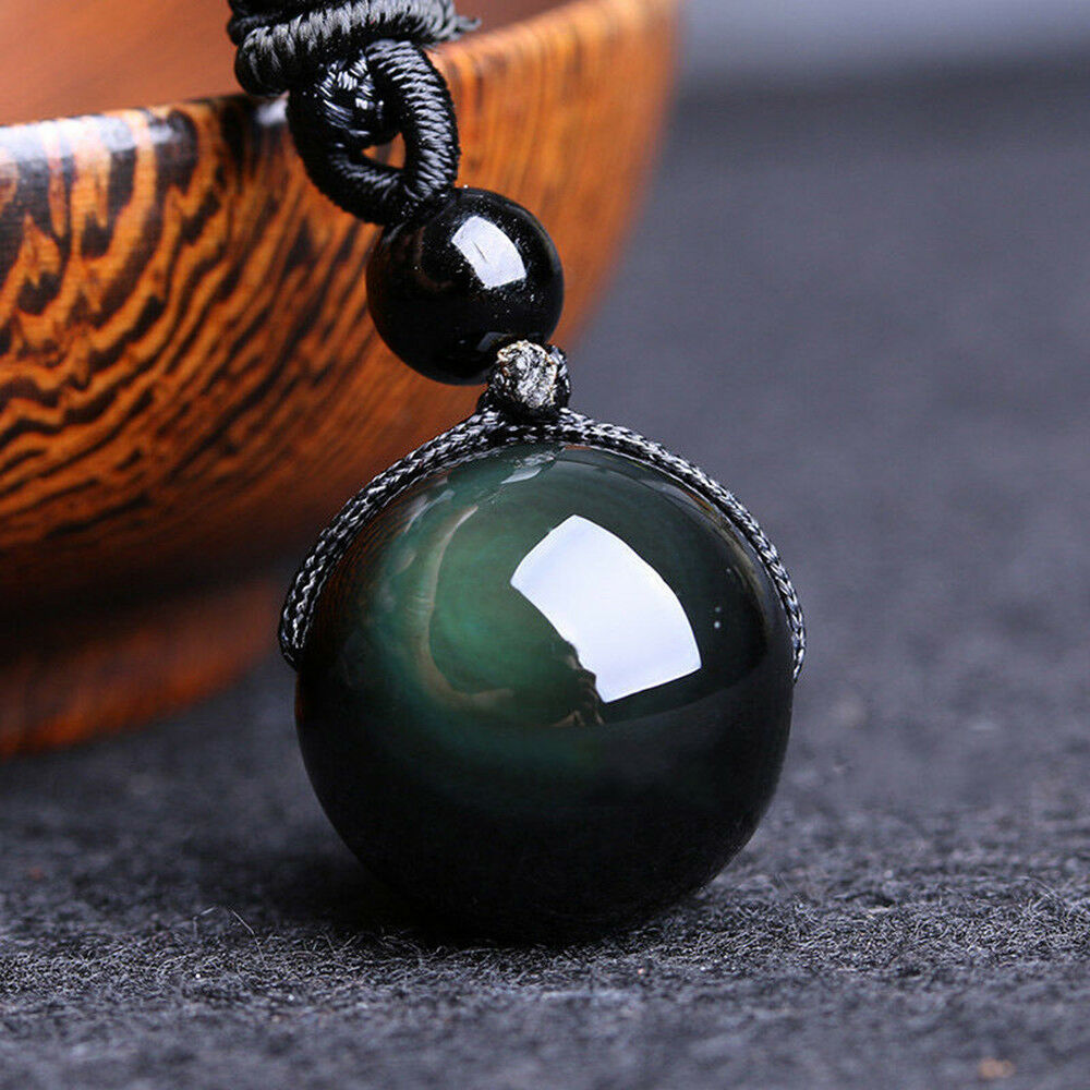 Fine Men Women Retro Weaving Necklace Obsidian Stone Lucky Pendant Jewelry Gift