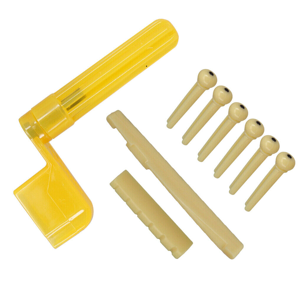 Durable 6 Strings Guitar Saddle Nut Beige+Bridge Pins+String Winder DIY