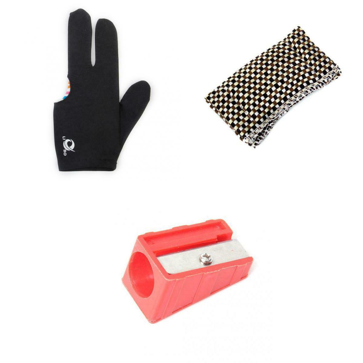 Cloth Cue Shaft Burnisher &Stick Cue Tip Corrector +3 Finger Pool Billiard Glove