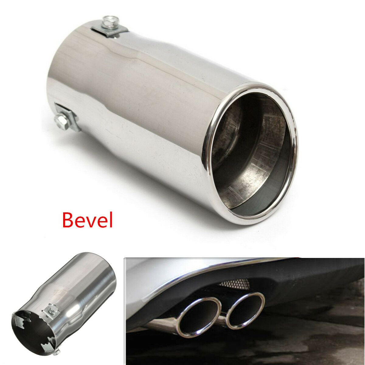 Car Vehicle Chrome Bevel Exhaust Pipe Tip Muffler Steel Stainless Trim Tail Tube