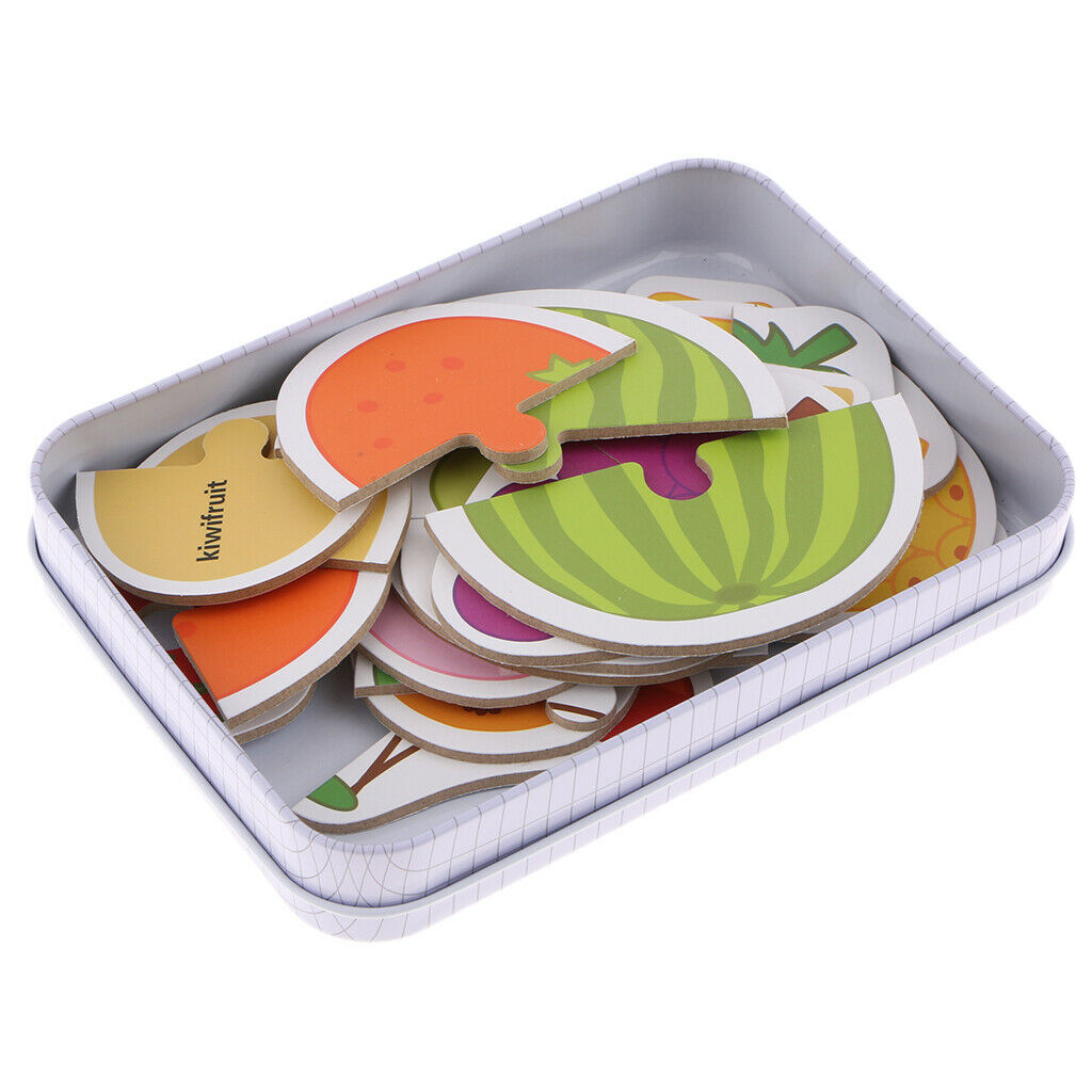 Fruit &Vegetables ~Simple Baby Puzzles Toddlers Wooden Jigsaw in Tin box For