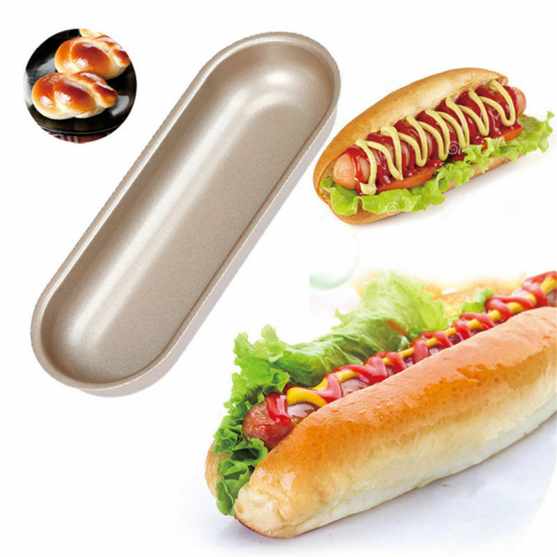 Hot Dog Bun Pan Hotdog Bread Mould Non Stick Bakeware Oval Cake Mold 185*67*25mm