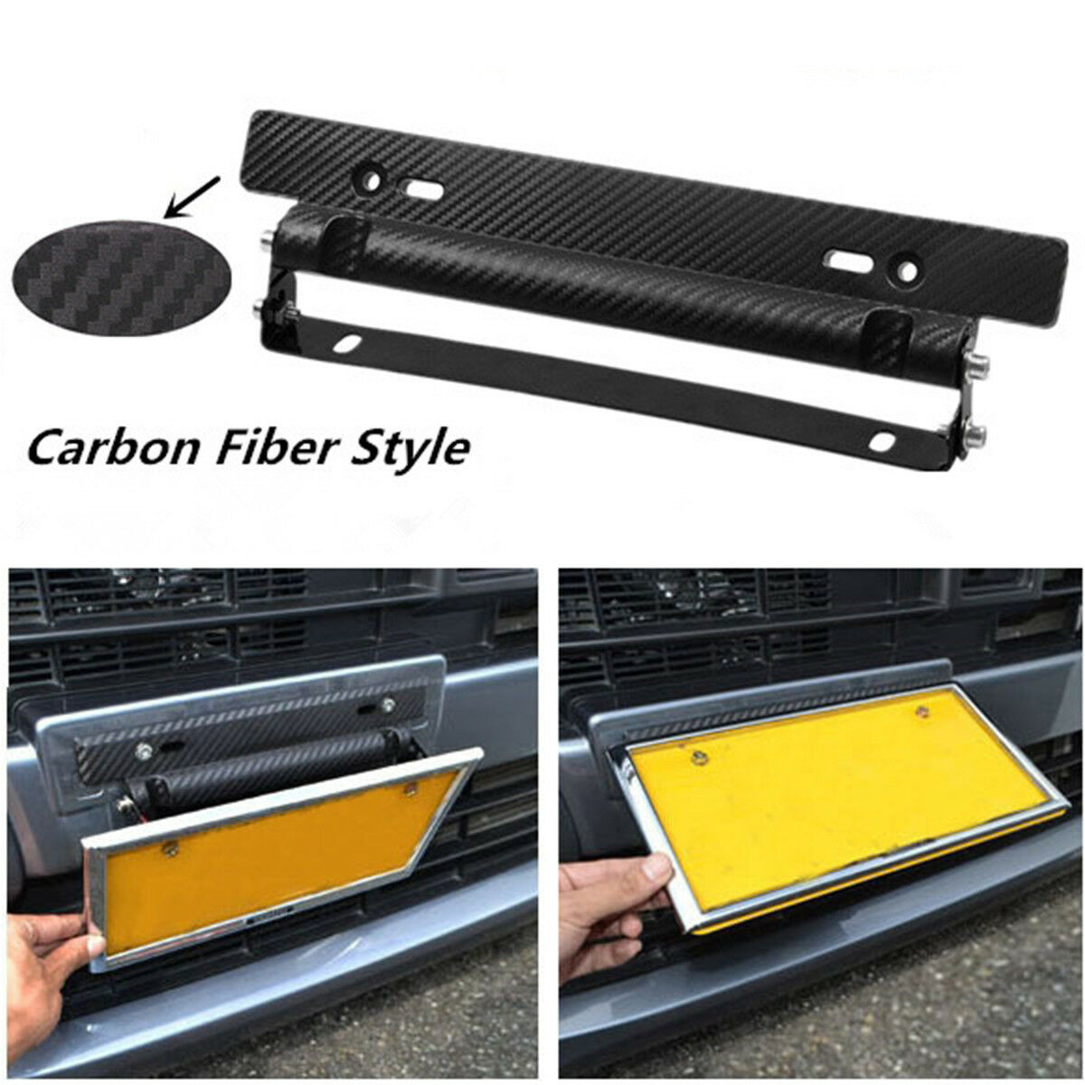 Universal Carbon Fiber Style Adjustable Number Car License Plate Frame Holder