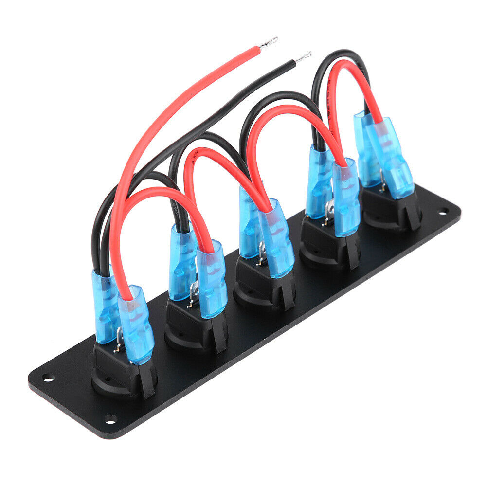 12-24V 5 Gang Rocker Toggle Switch Panel Blue LED For RV Boat Truck Yacht Marine