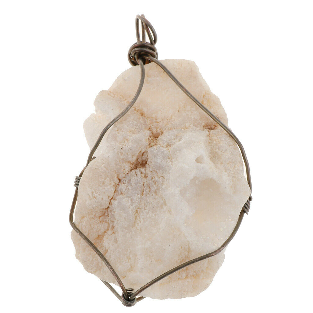natural agate irregular pendant hand twisted wire around pendant White
