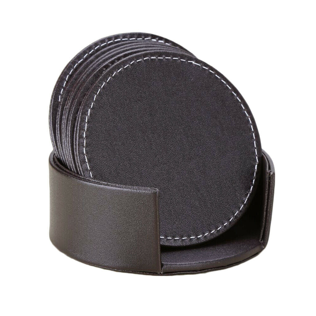 6pcs Pu Leather Heat-resistance Cup Mats Coffee Mug Drink Cup Table Decor