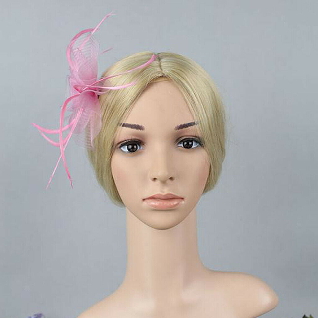 Flower Net Feather Fascinator Beak Clip Wedding Race Ladies Fascinator Pink
