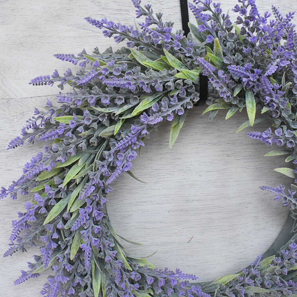 Artificial Lavender Wreath Flower Garland for Spring Summer Front Door Decors