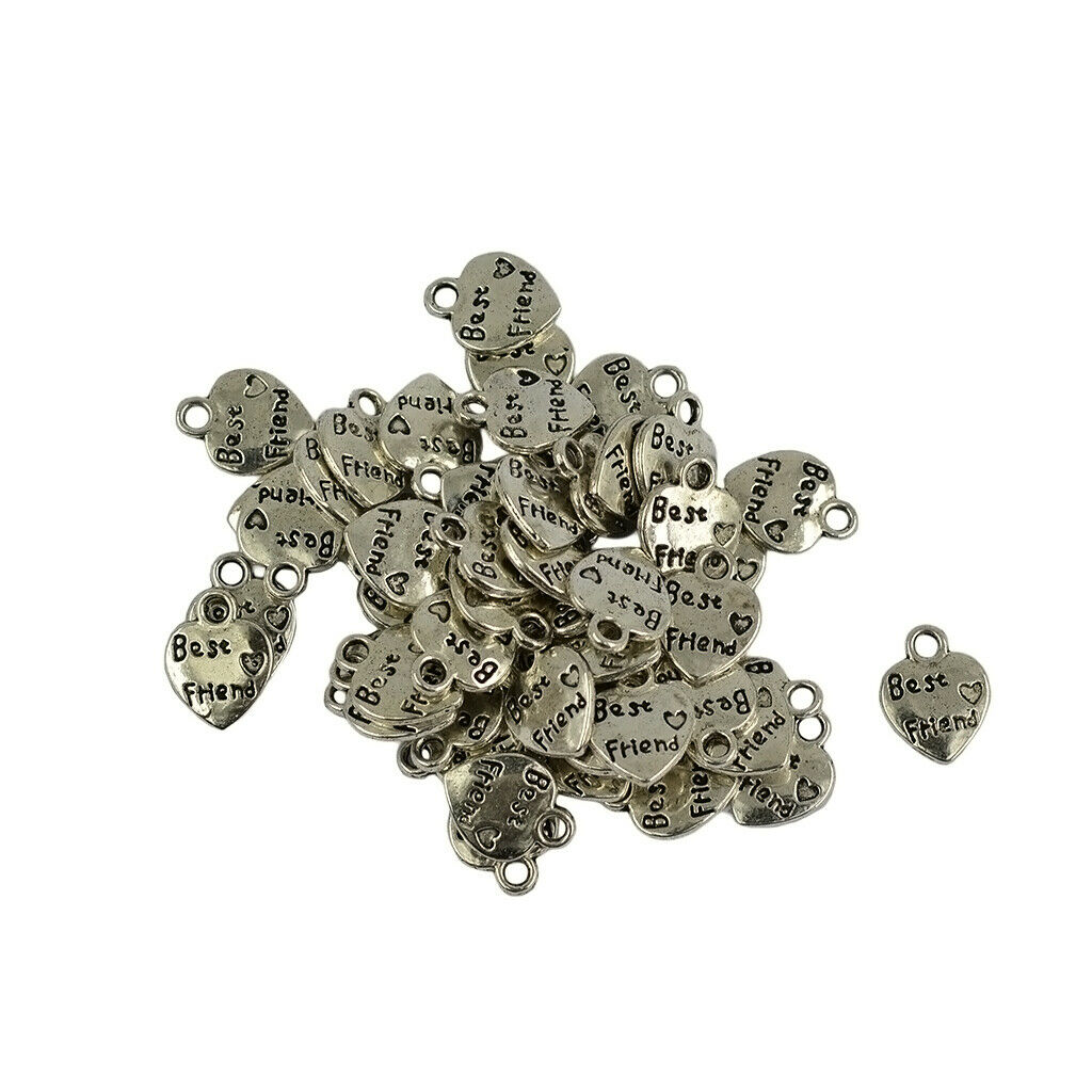 50 pcs. Heart shape charm pendants "Best Friend" pendants for necklace - DIY
