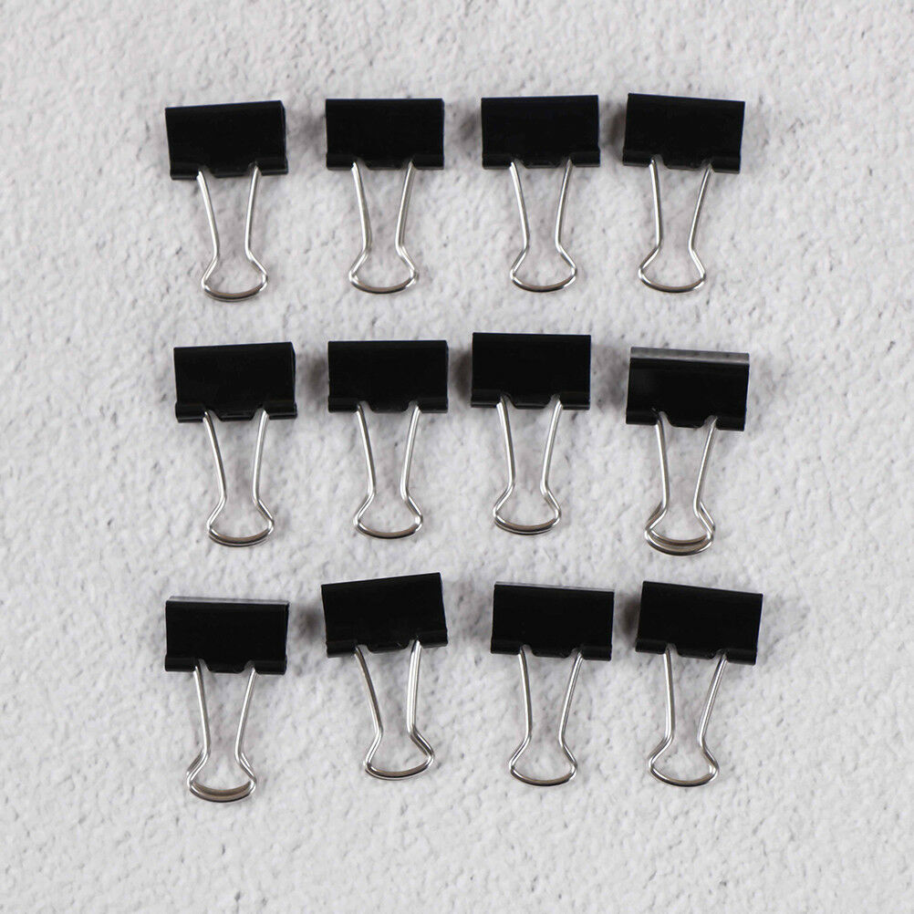 12Pcs`Black Metal Binder Clips File Paper Clip Photo Stationary Office Suppli.DD
