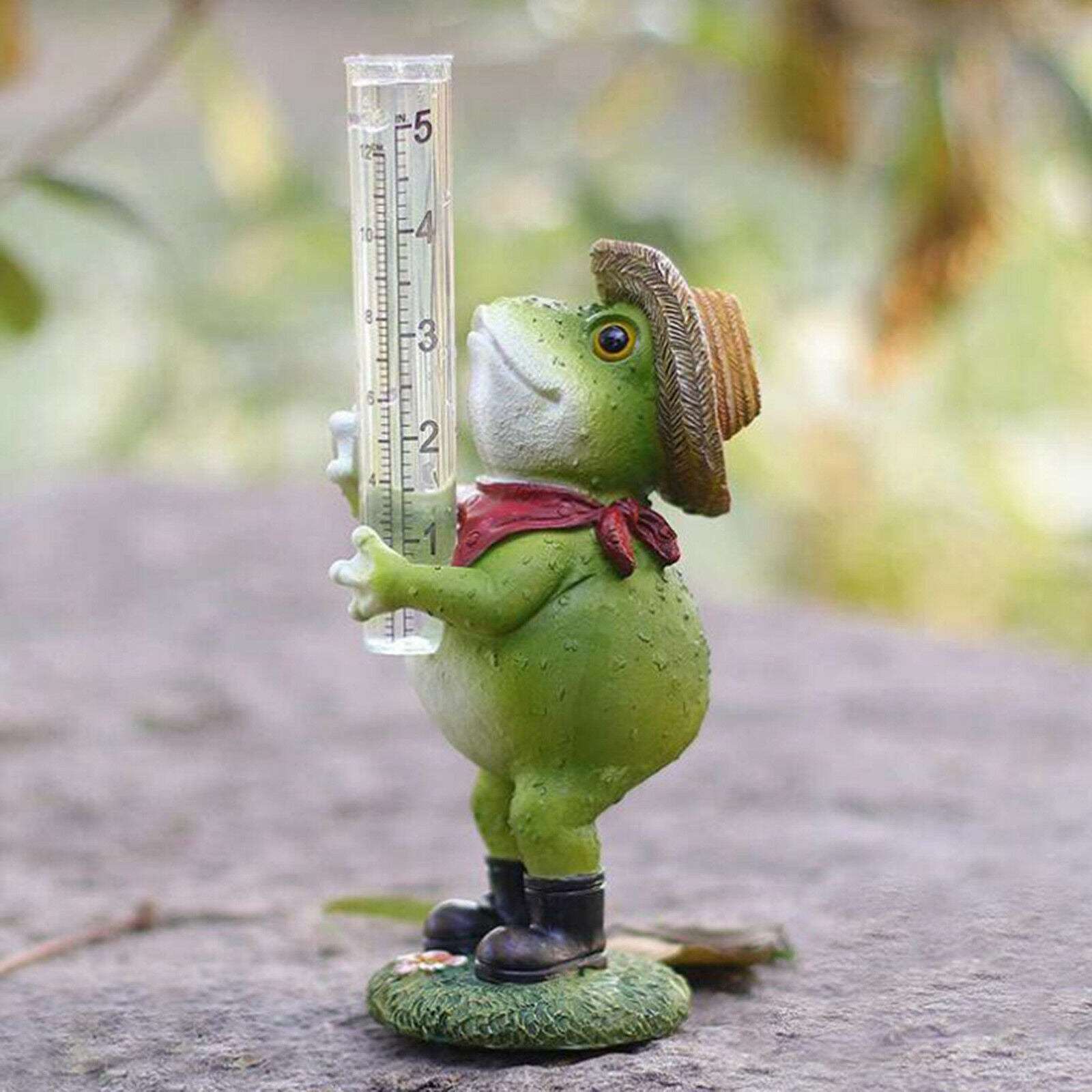 Frog Rain Gauge with Glass Tube Outside for Yard Patio Lawn Rain Catcher