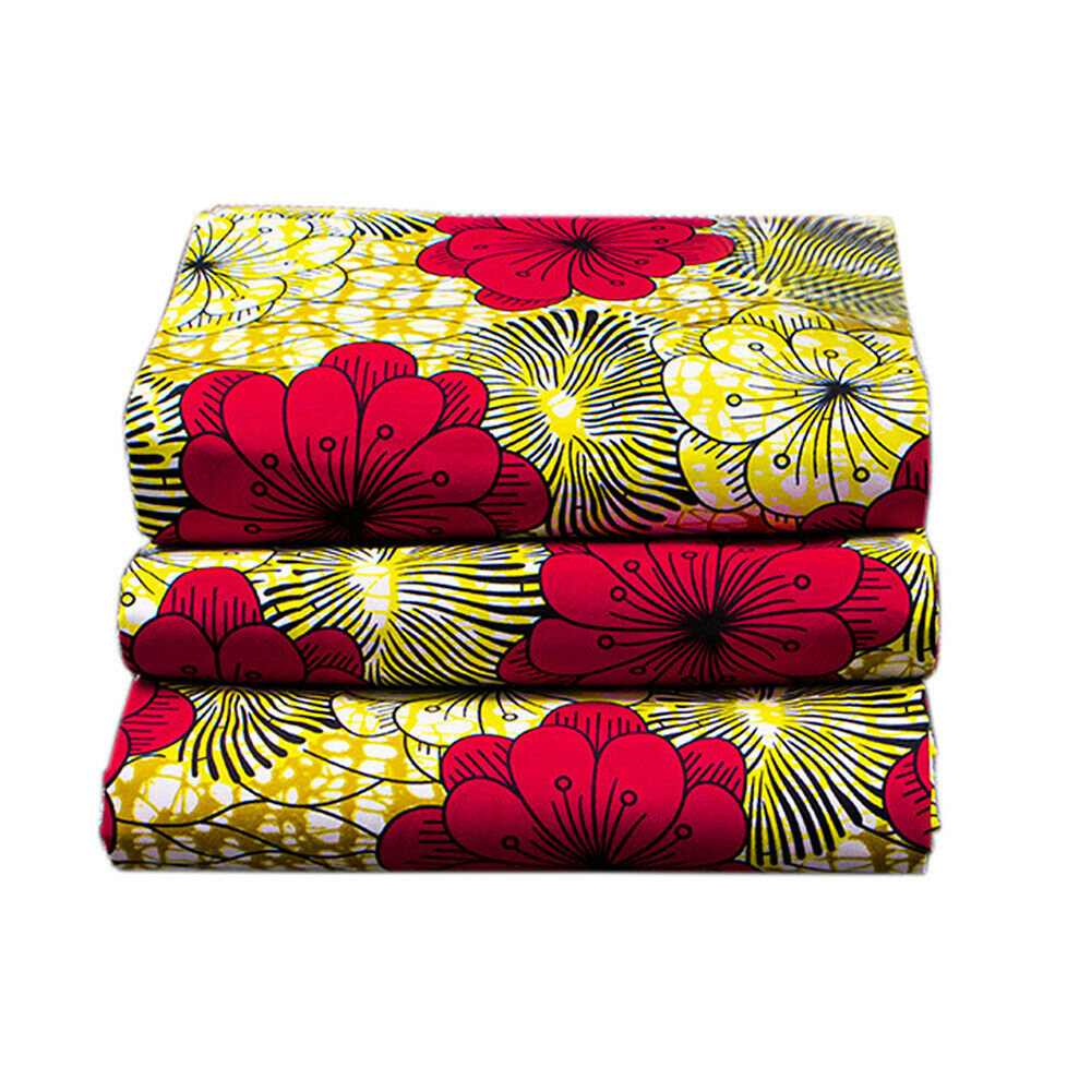 Polyester African Wax Printing Fabric Yellow Red Flower DIY Sewing Craft Supply