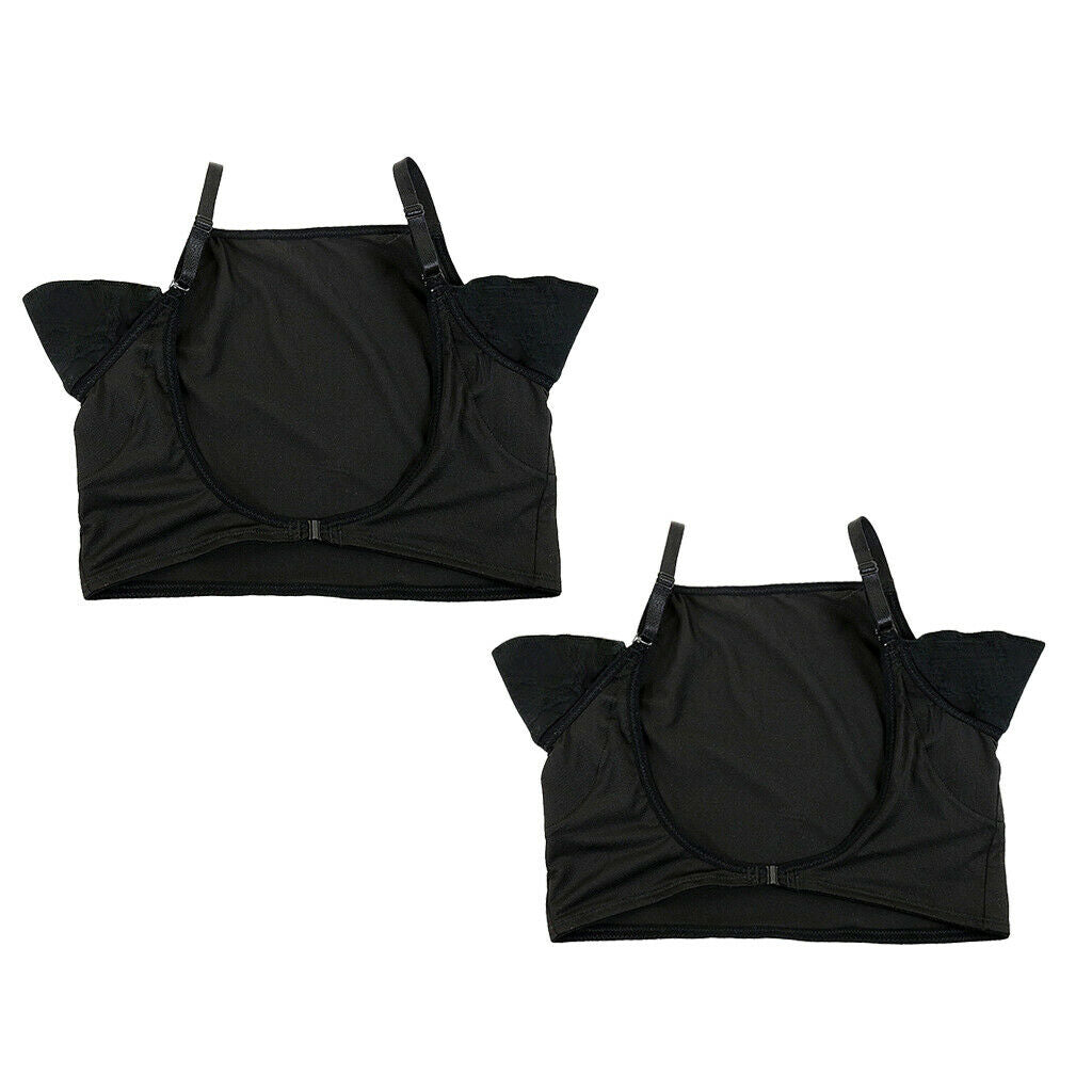 2 lot T-Shirt Resuable Underarm Sweat Pads Guards w/Adjustable Strap Black