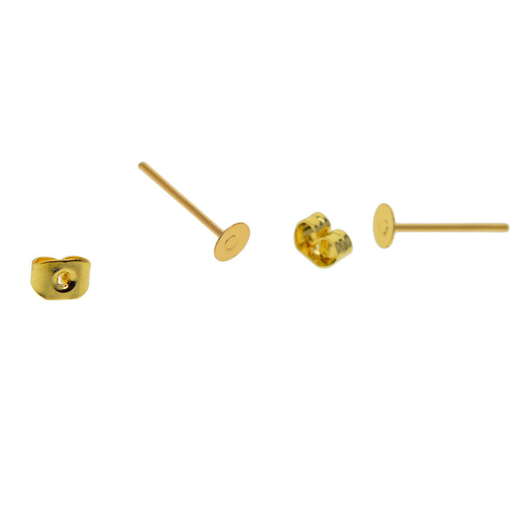 400 Pieces Iron Earrings Posts Flat Pad with Round Flat Ear Hooks for