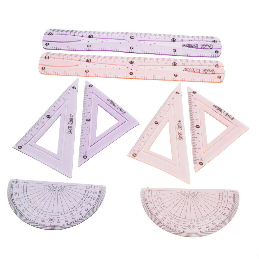 8x Plastic Straight Ruler Protractor Geometry Measuring Template Triangle Ruler