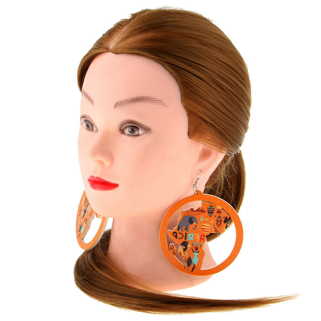2 Pairs DIY Unfinished Wooden Earrings Africian Map Hollow Loop Earrings