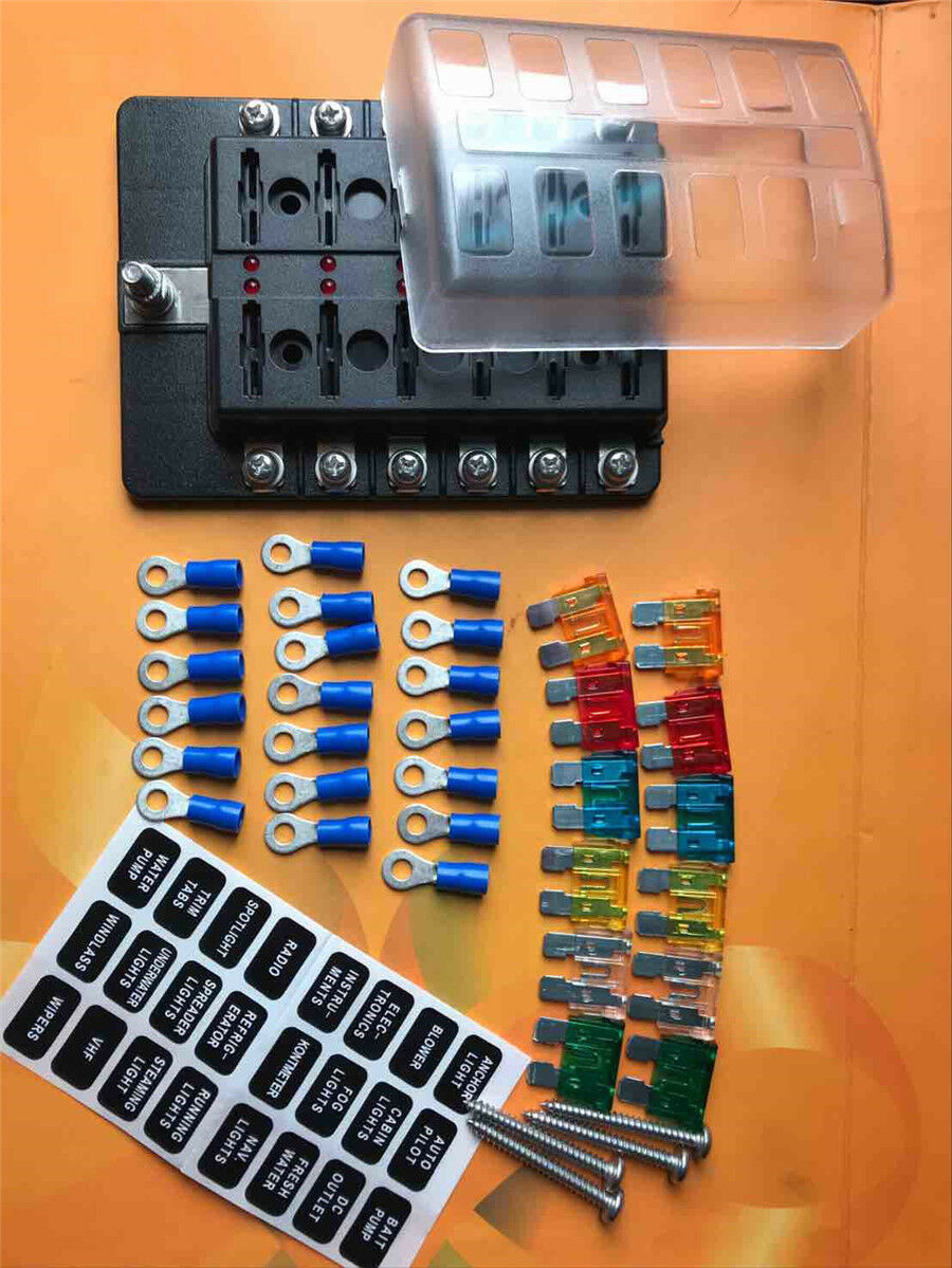 12 Way LED Circuit Standard ATO ATC Blade Fuse Box Block Holder Car Marine Boat
