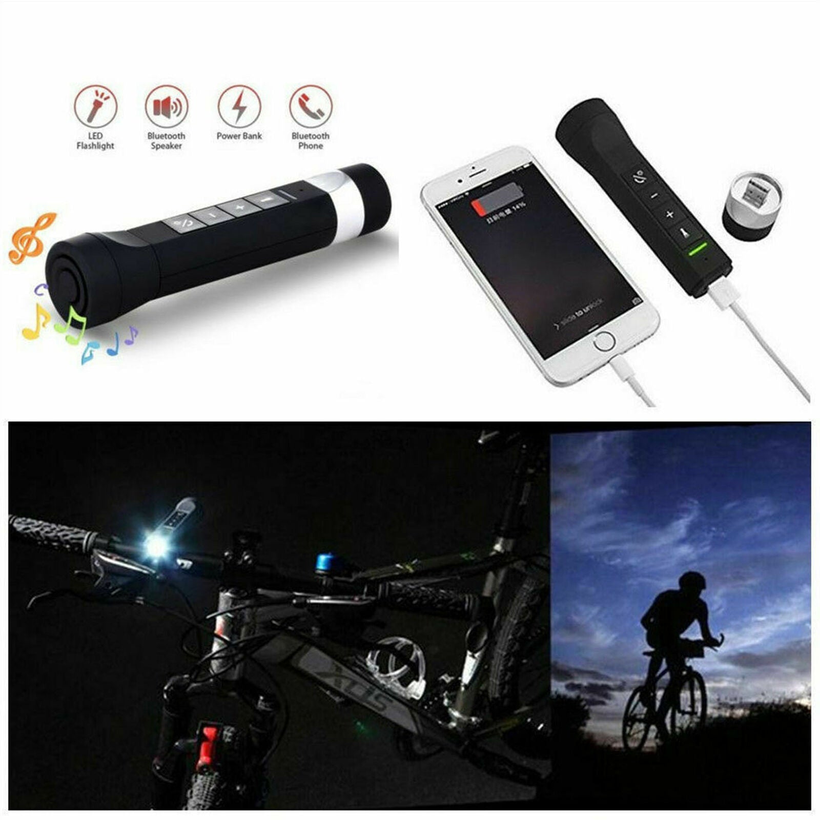 Bluetooth Multifunction Flashlight Speaker Music Bike Cycling Portable