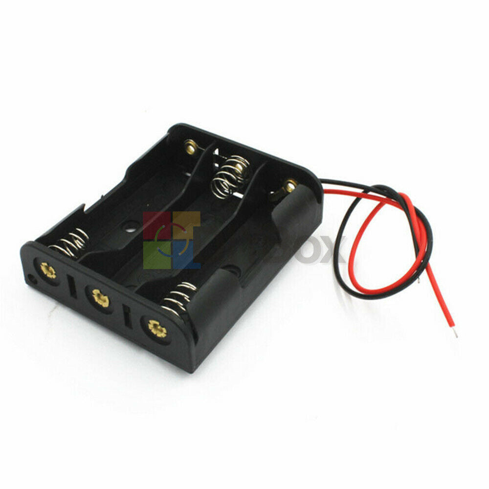10x Black Plastic Case Battery Storage Holder Box w/ Wire Leads for 3 X AA 4.5V