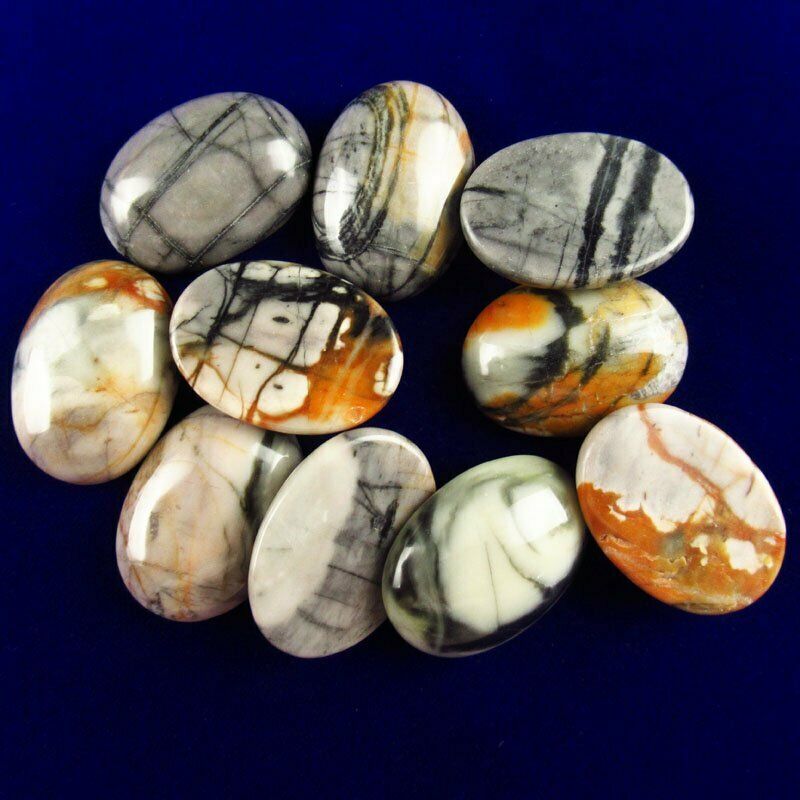 8pcs 42g Natural Picasso Jasper 25x18x6mm Oval Cab Cabochon A-288JM