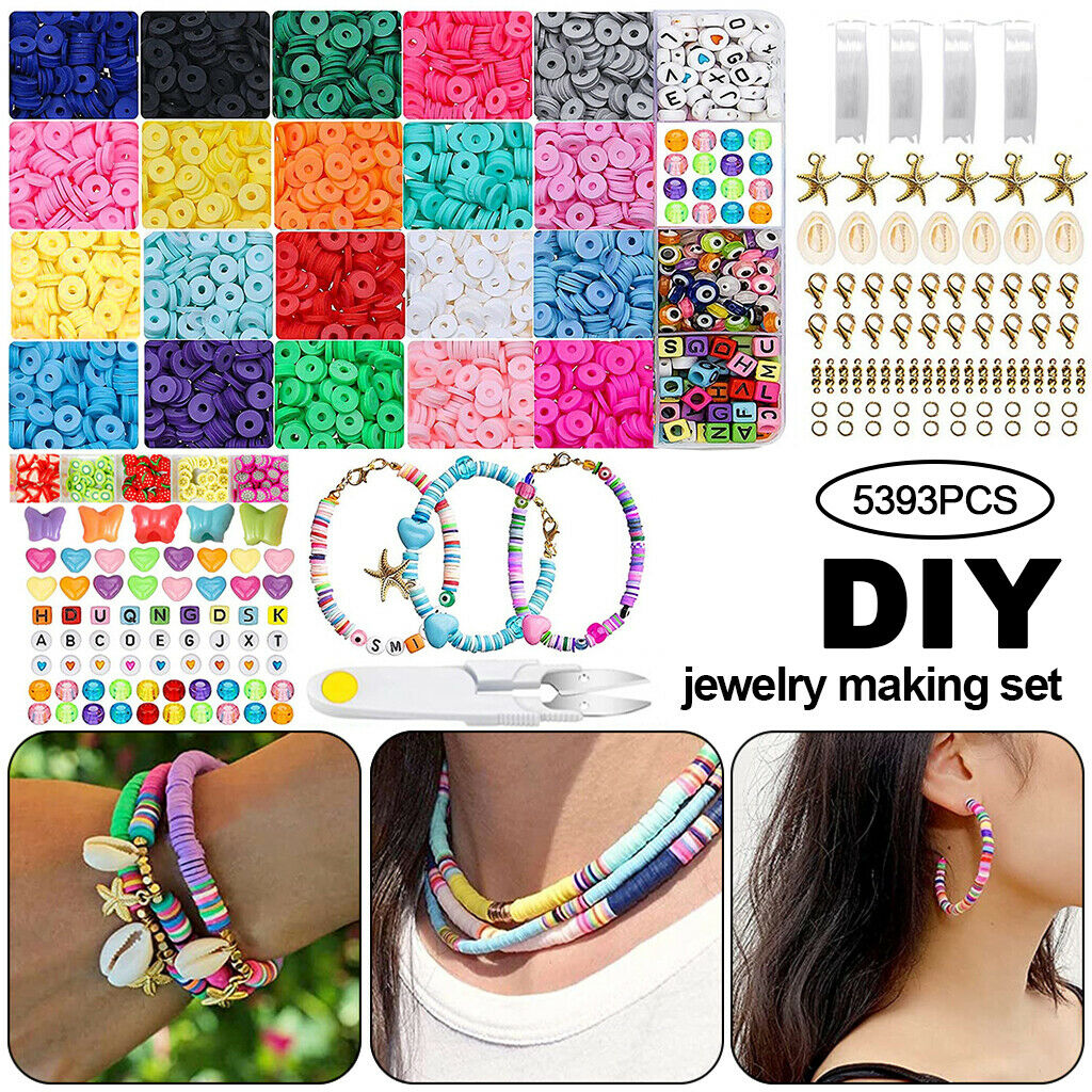 Polymer Clay Beads 5393 Pcs Pendant Set Rings for Bracelets Necklace Girls