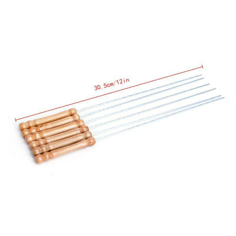 Stainless Steel BBQ Roast Barbecue Skewer Grill Kebab Needles Stick Wood Handle