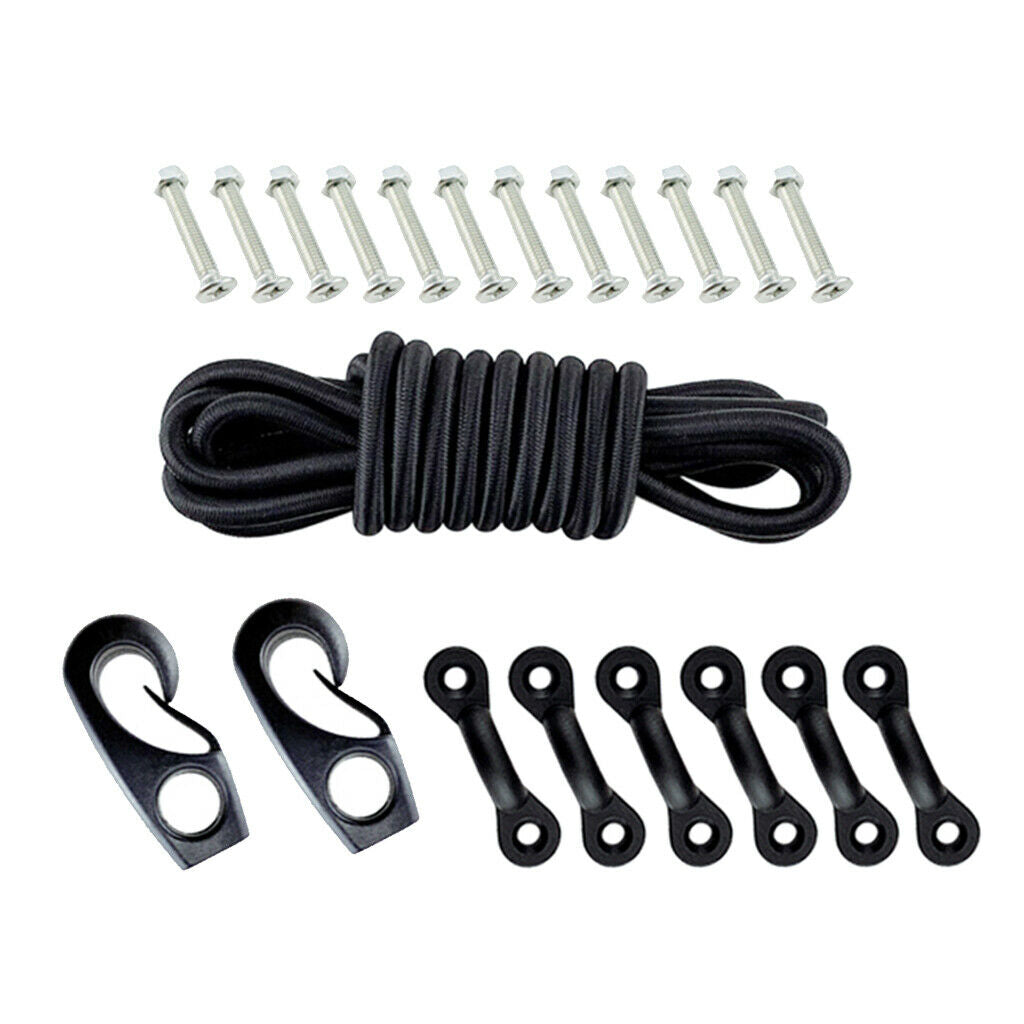 Marine Kayak Boat Bungee Kit Bow &Stern Tie Downs 8ft Rope Nylon Pad Eyes Screws