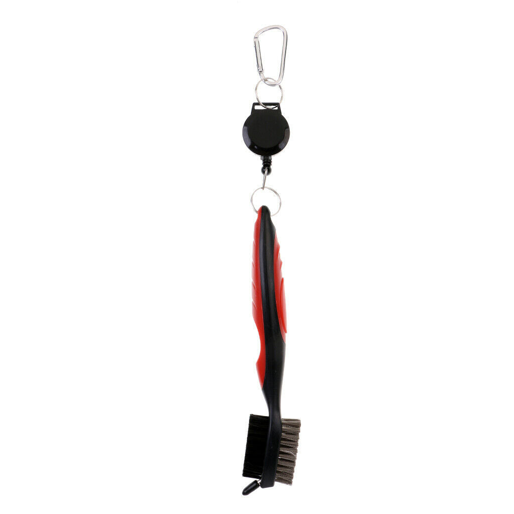 2 Sides Golf Club Brush and Groove Cleaner with Retractable Cord - Red