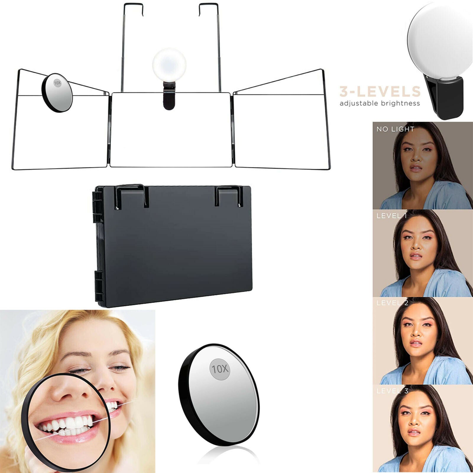 Hair Cutting 3 Way Mirror w/ 10x Magnification Mirror Trifold Mirror Tool