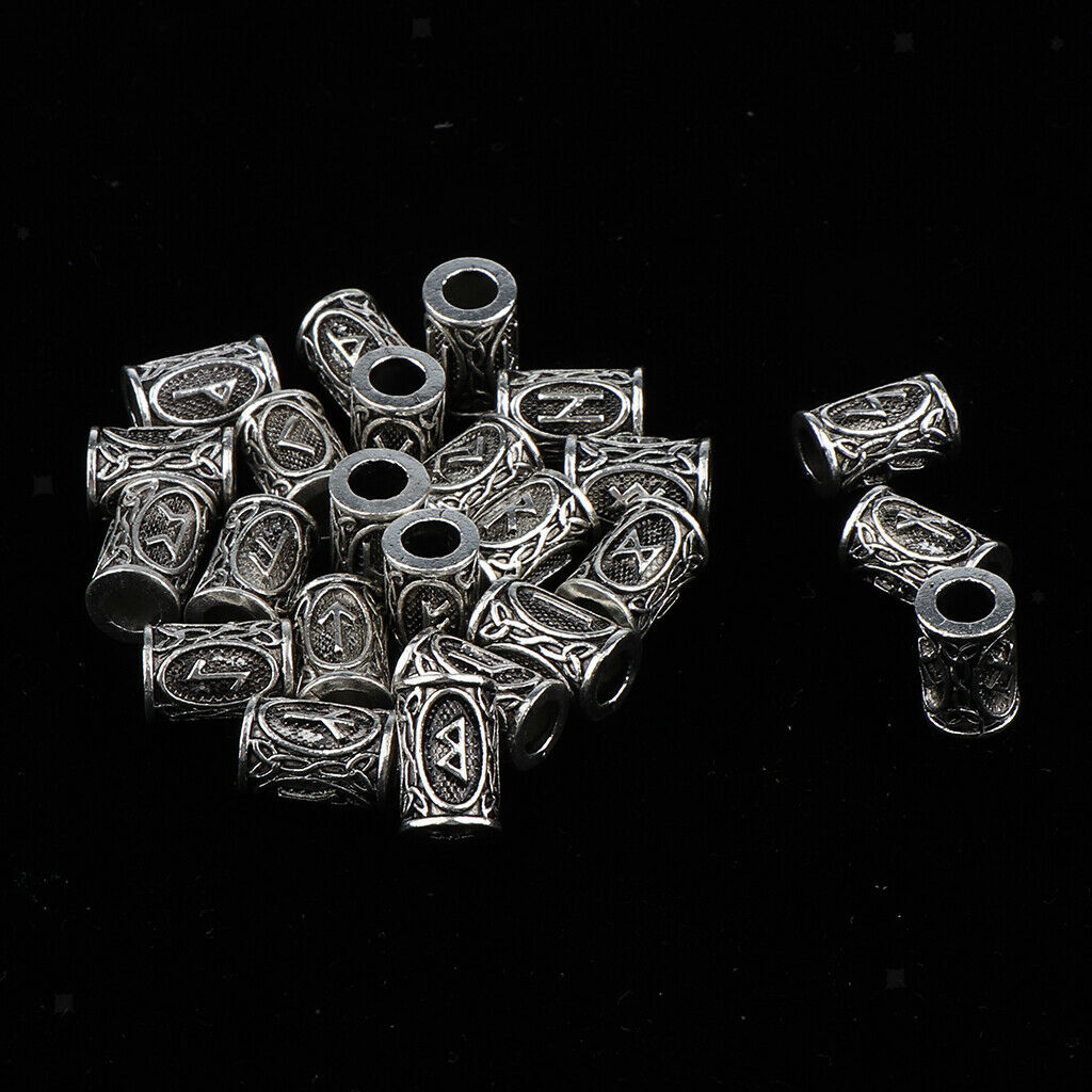 24pcs Norse Viking Rune Dreadlocks Beads Metal Hair Beards Pendants Rings Decor