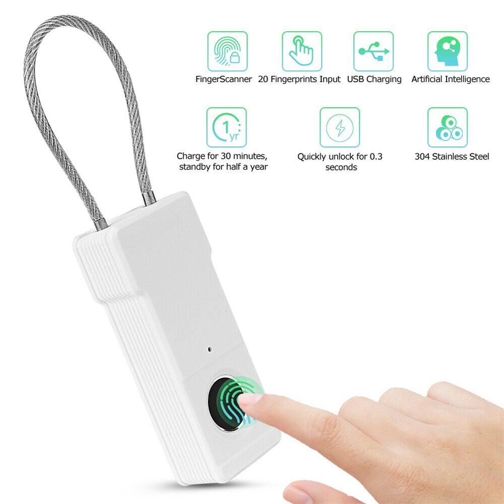 Smart Fingerprint Padlock Mini Security USB Rechargeable Keyless Lock Door