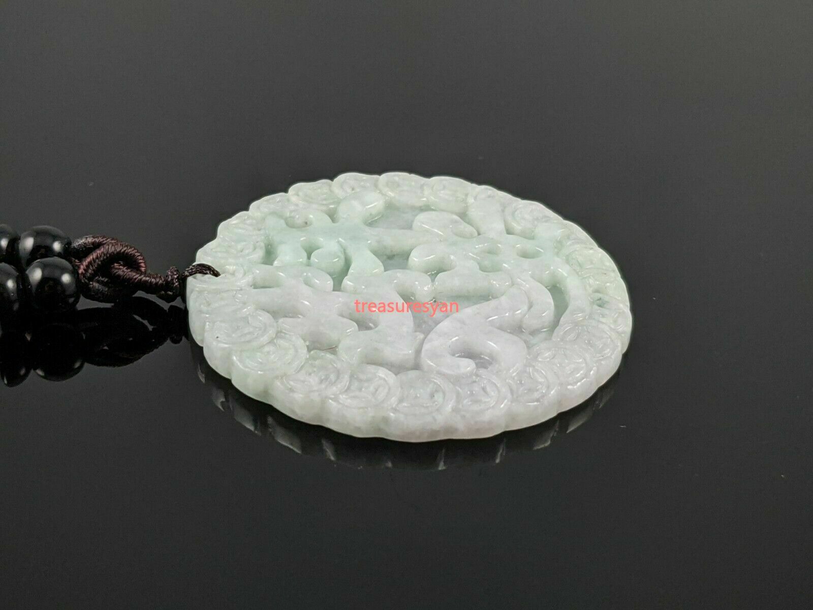 Natural Burmese Grade A Jadeite Jade Chu Ru Ping An Pendant with Woven Necklace