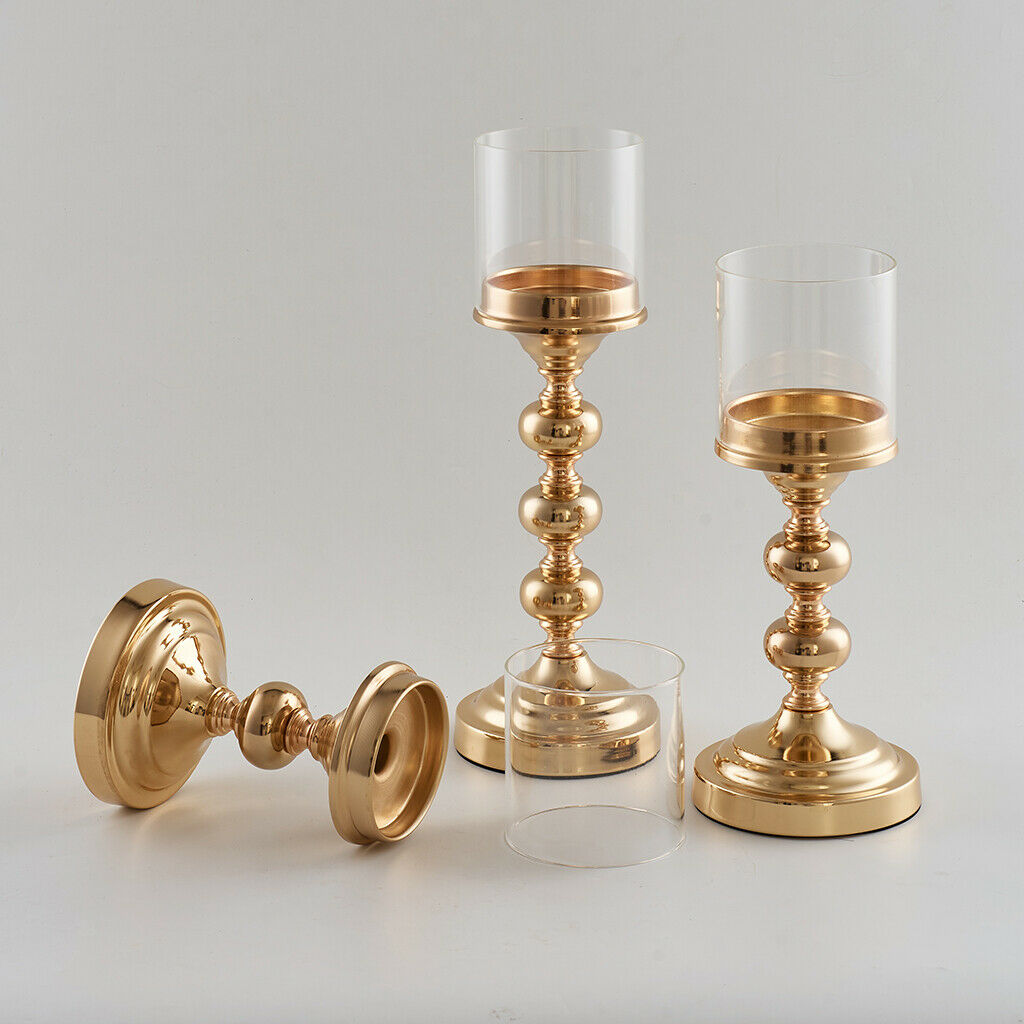 LED Light Candle Holder Table Centerpiece Crystal Candlestick Golden S