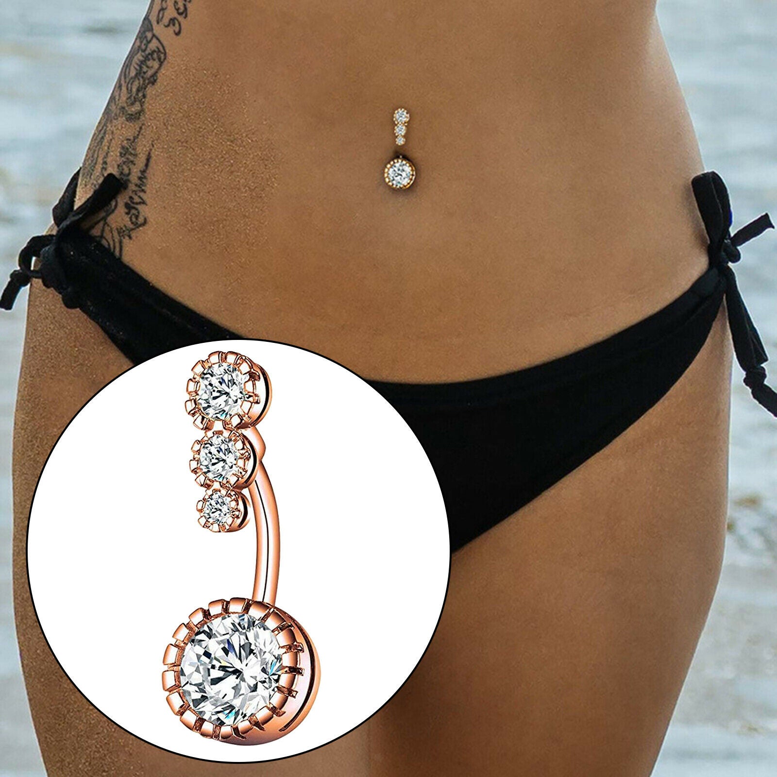 Womens Belly Button Rings Crystal Stainless Steel Rose Navel Ring Bars Body