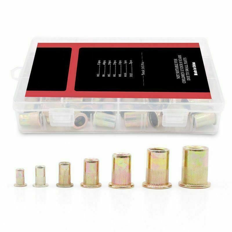 165PCS  M3 M4 M5 M6 M8 M10 M12  Carbon Steel Flat Head Rivet Nut