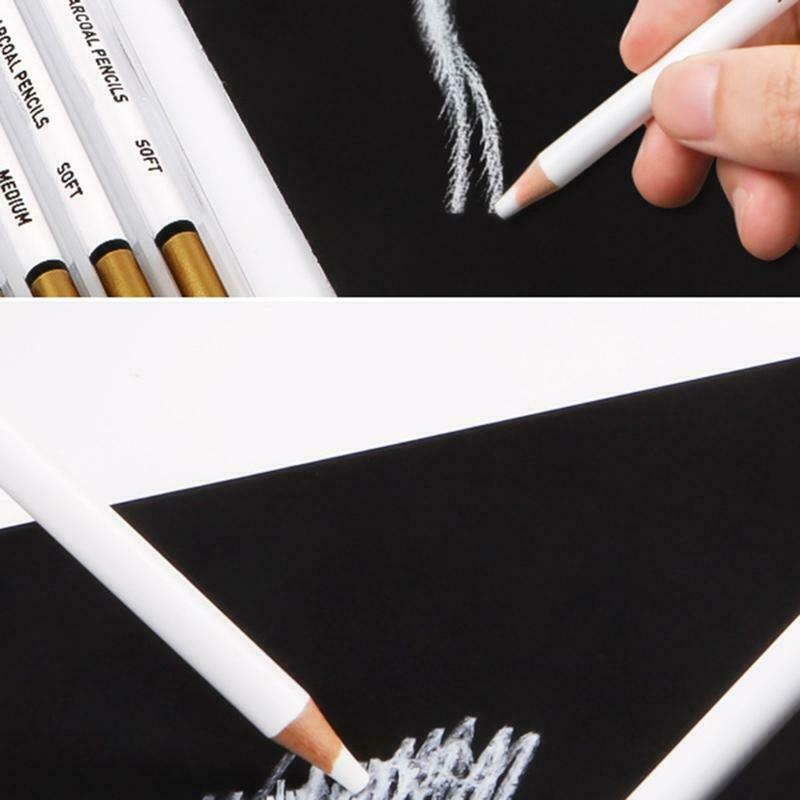Set of 6 Prmeium White Charcoal Pencils Set 3 Pcs Soft 3 Pcs Medium for Drawing
