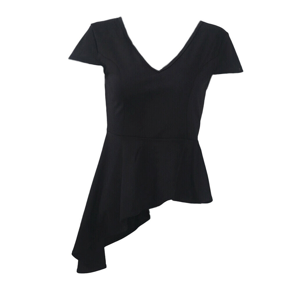 Women Black V-neck Asymmetric Swing T-shirt Summer Tunic Tops Plus Size 4XL