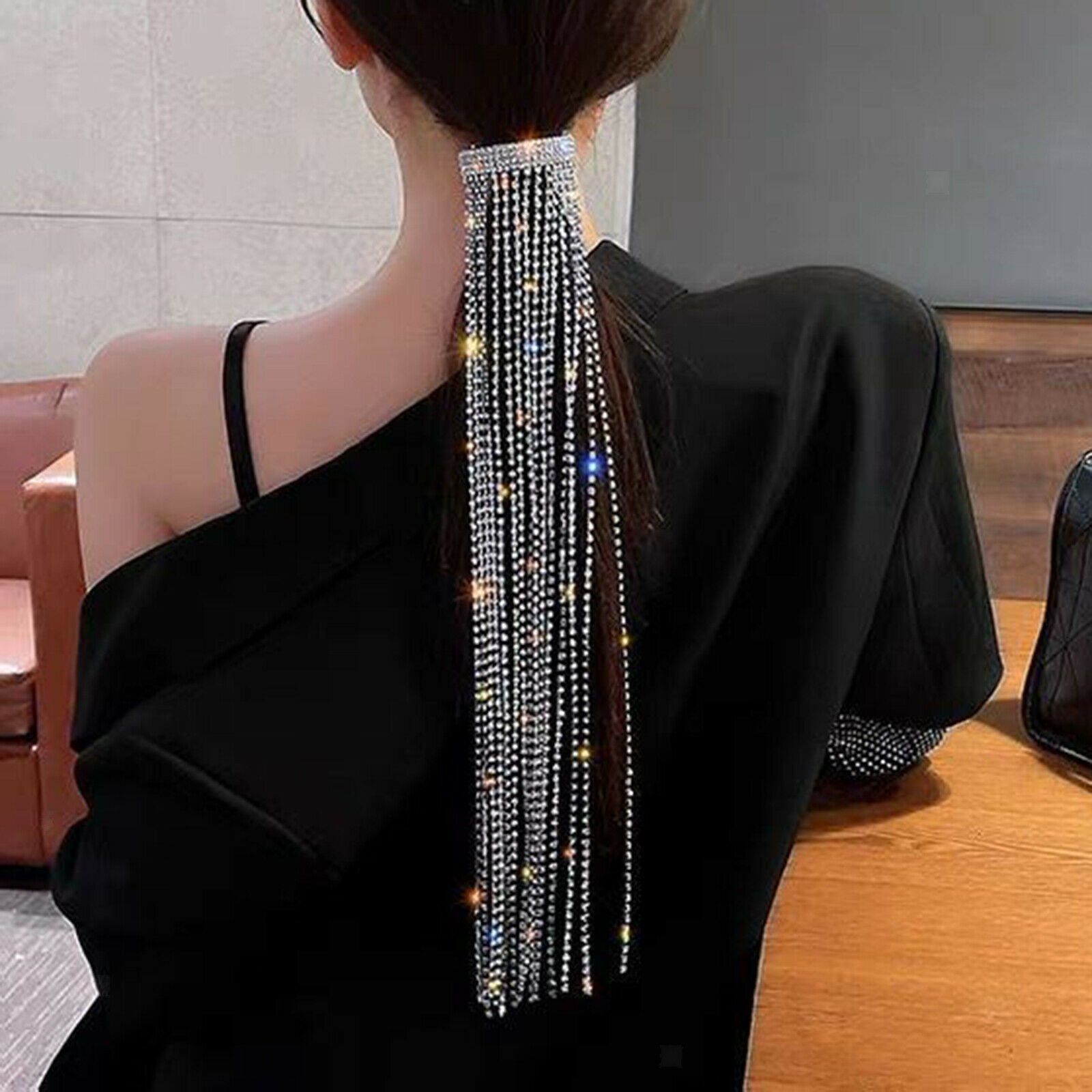 Crystal Rhinestone Beads Hairpin Bridal Tassels Jewelry Ponytail Holder