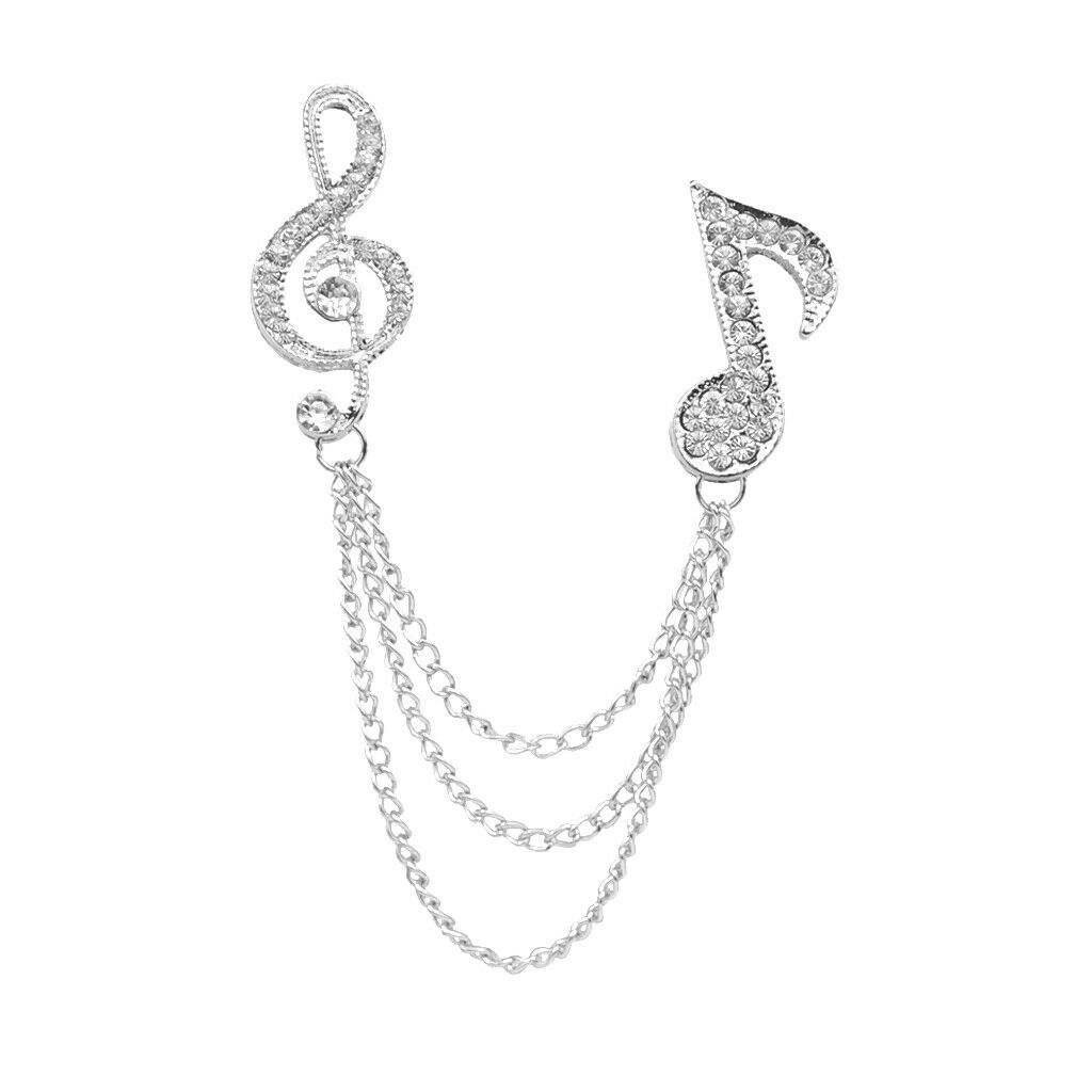 Crystal Rhinestone Music Symbol Lapel Pin Suit Corsage Tassel Chian Brooch